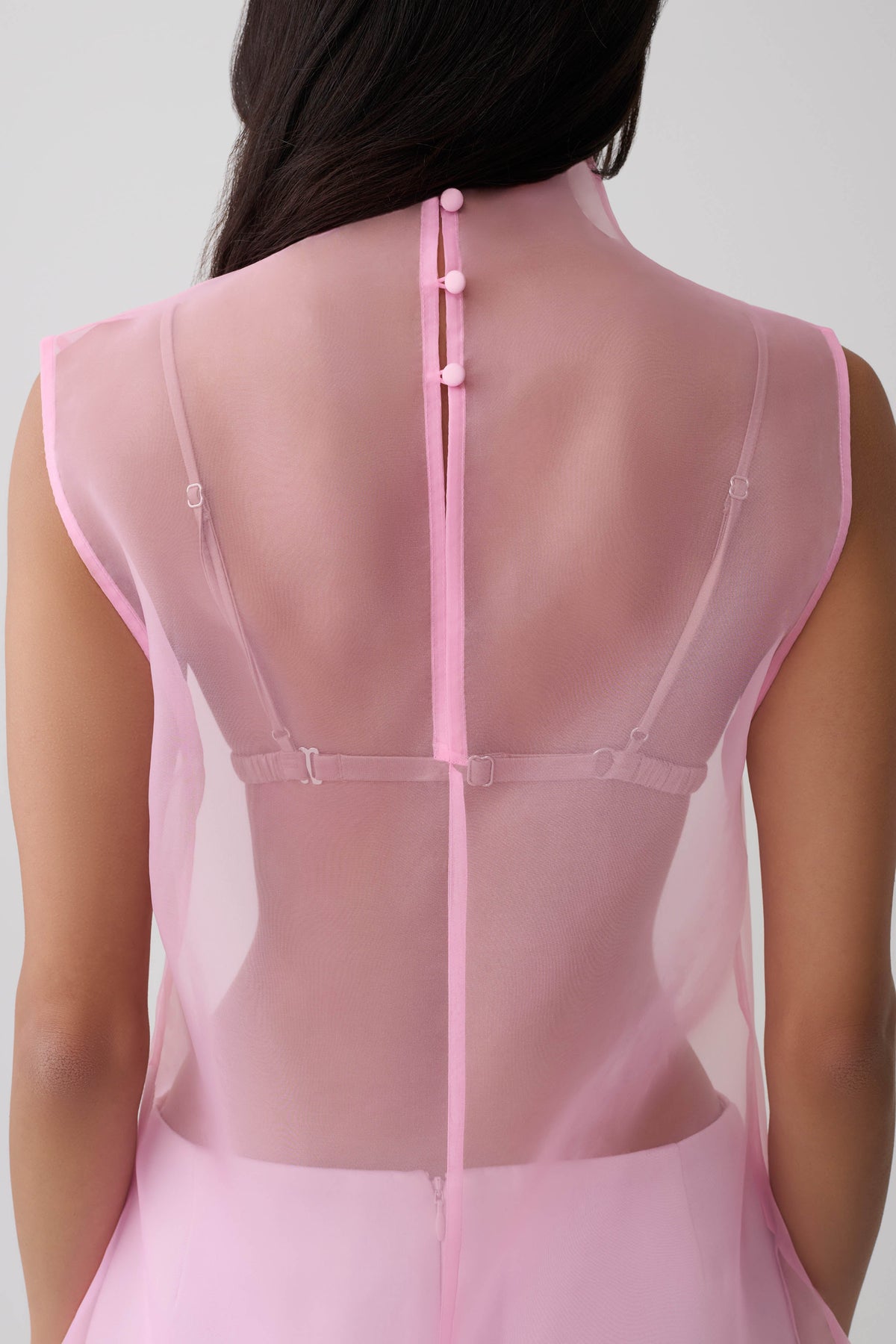 Lillian High Neck Sheer Sleeveless Top - Pink