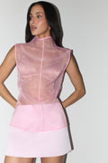 Lillian High Neck Sheer Sleeveless Top - Pink