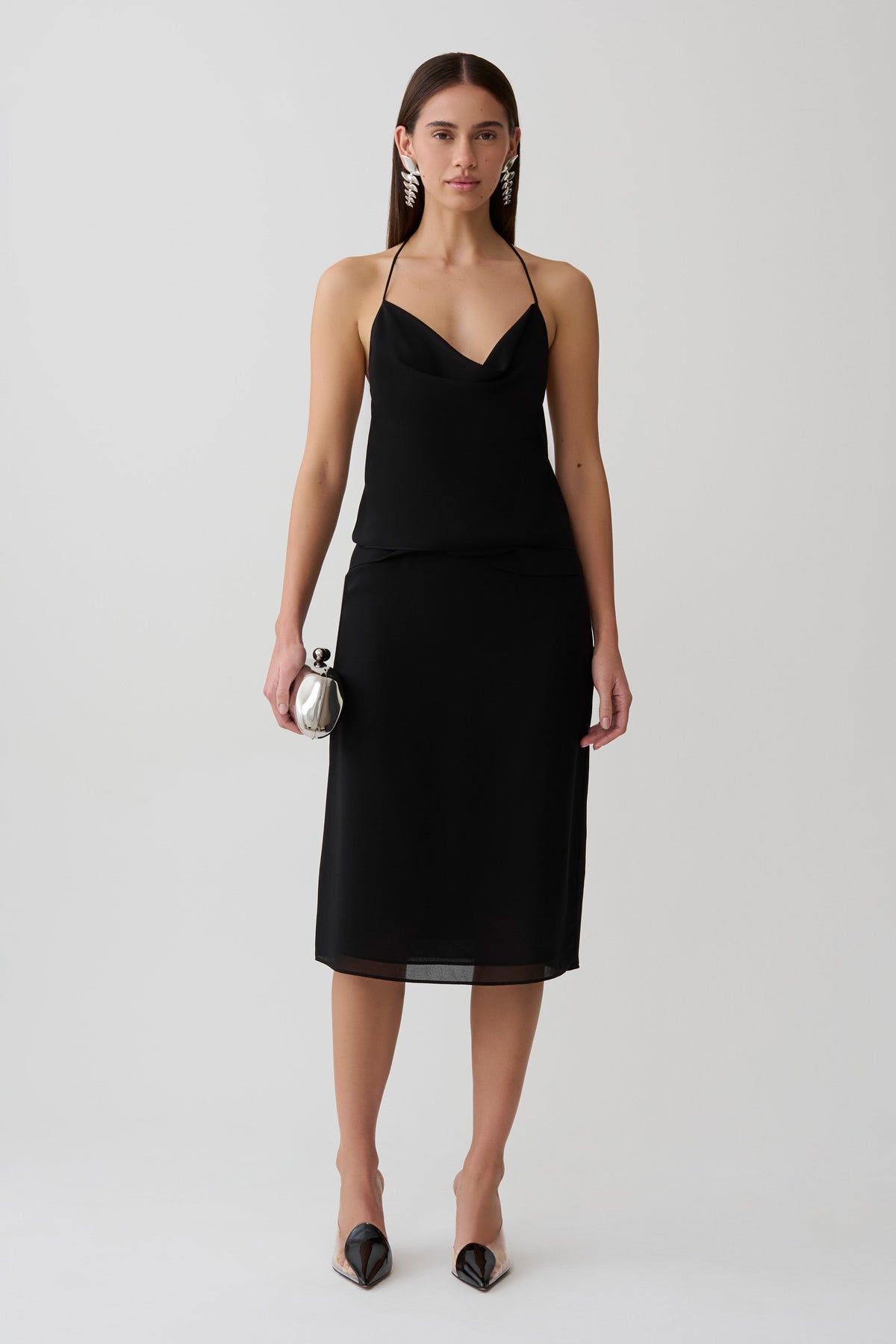 Amelia Low Back Chiffon Top - Black