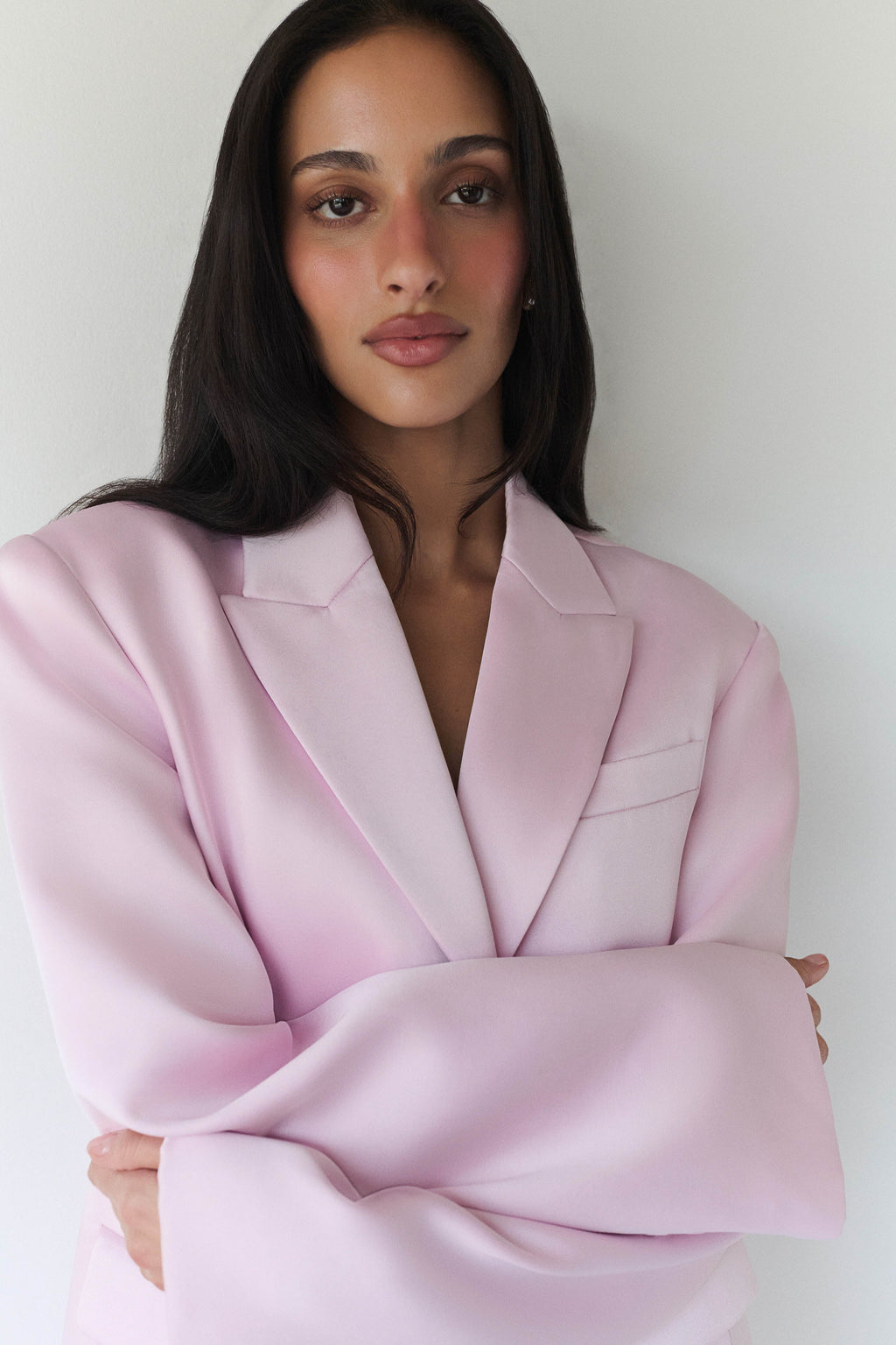 Alicia Structured Satin Blazer - Baby Pink