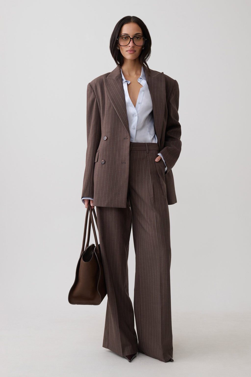 Phoebe Double Breasted Blazer - Brown Stripe