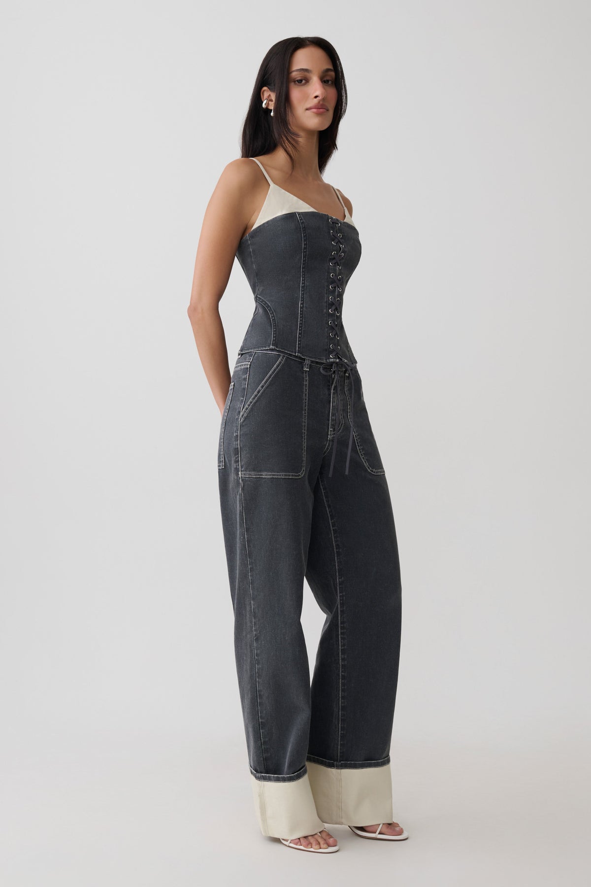 Hellen Denim Corset Top - Dark Grey