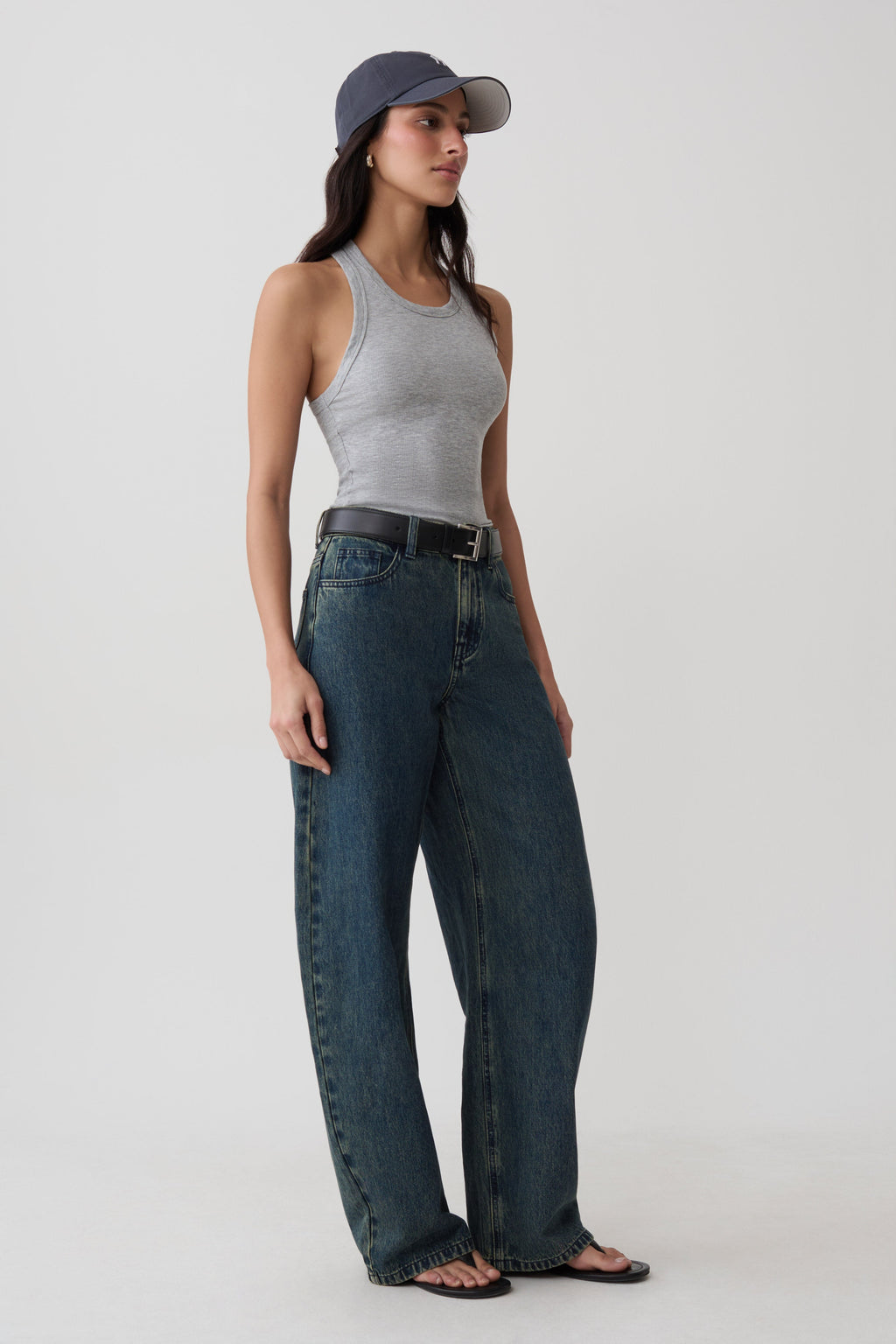 Evadne Ribbed Tank - Grey Marle