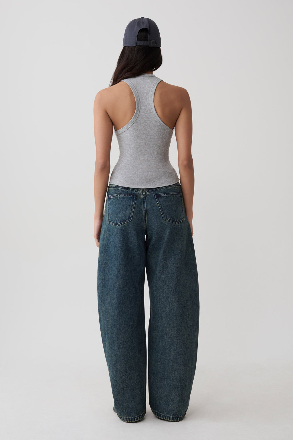 Evadne Ribbed Tank - Grey Marle