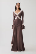Electra Slinky Lace Maxi Dress - Chocolate/Ballet Pink