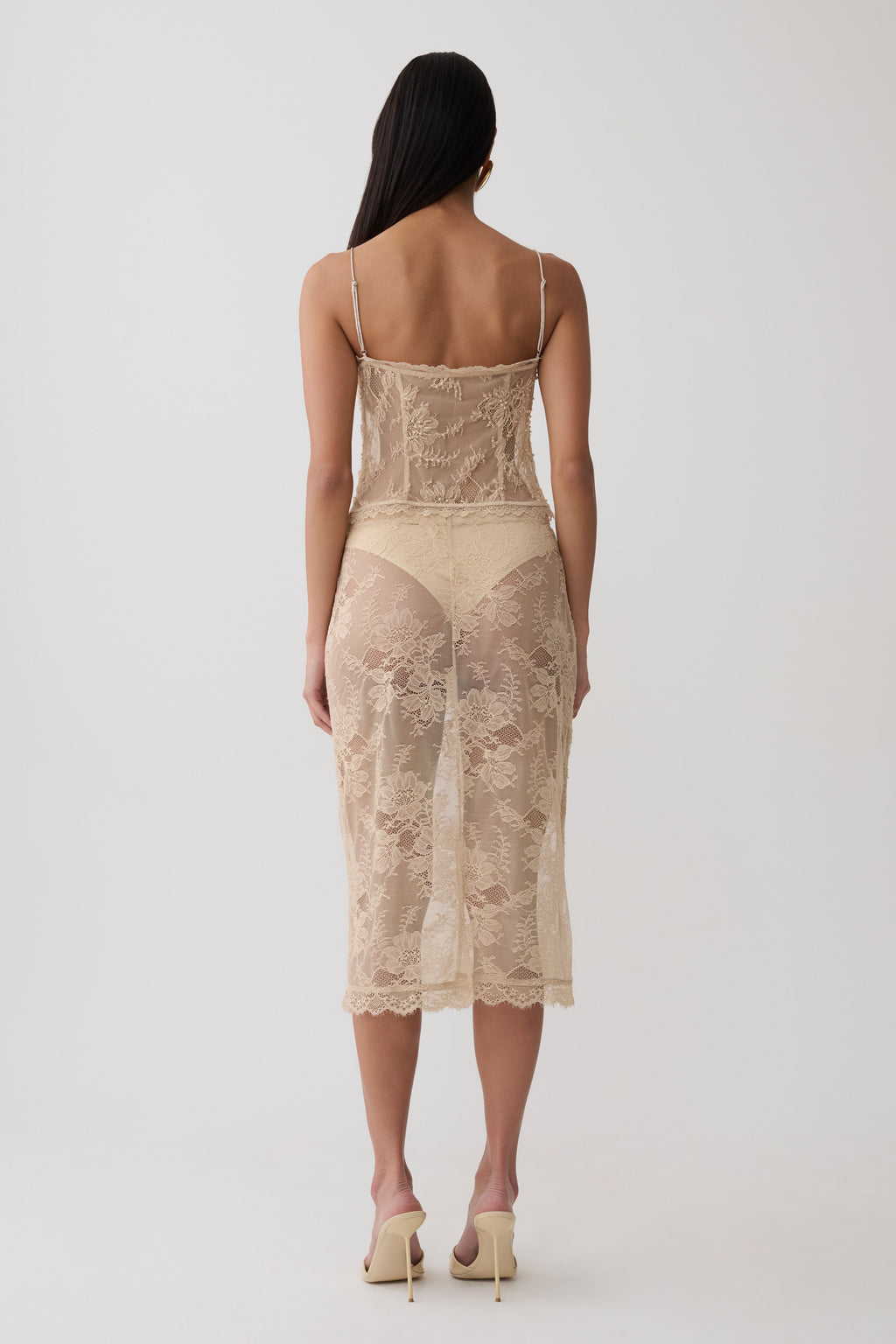 Marcelle Lace Midi Skirt - Blush Rose Gold