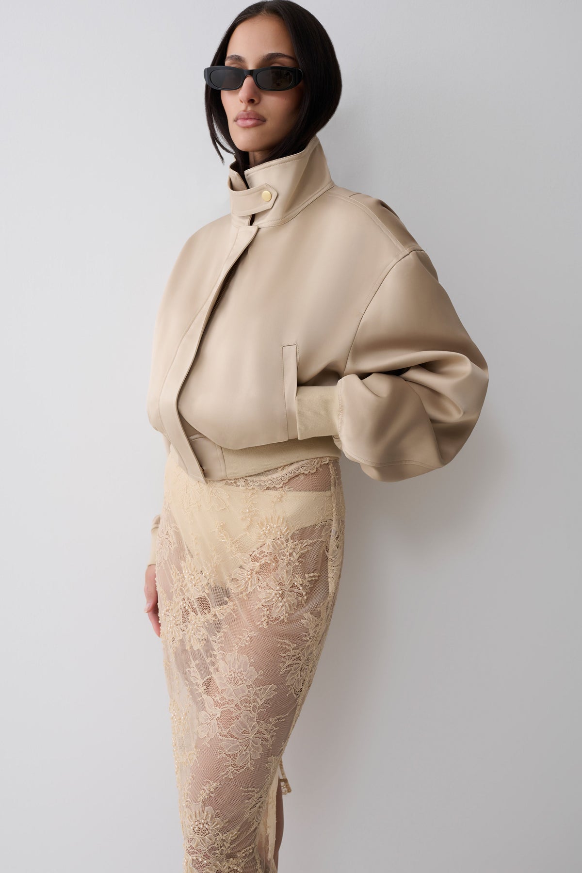 Nicolla Satin Bomber Jacket - Blush Rose Gold