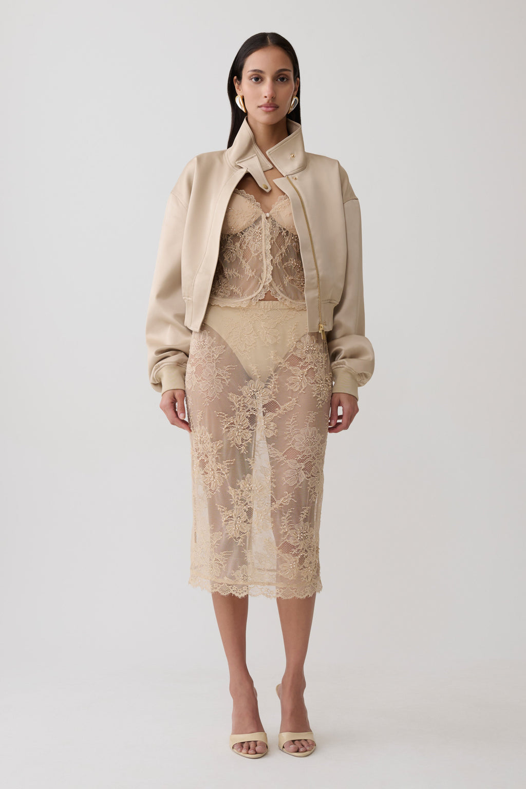Marcelle Lace Midi Skirt - Blush Rose Gold