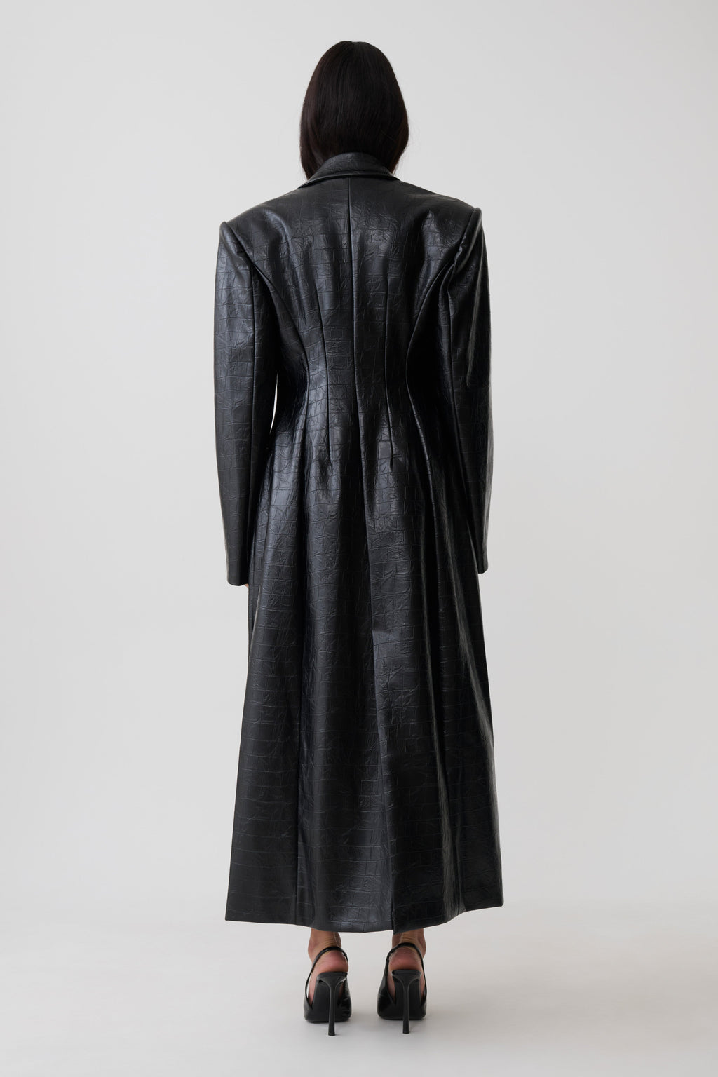 Rundy Croc Faux Leather Coat - Black
