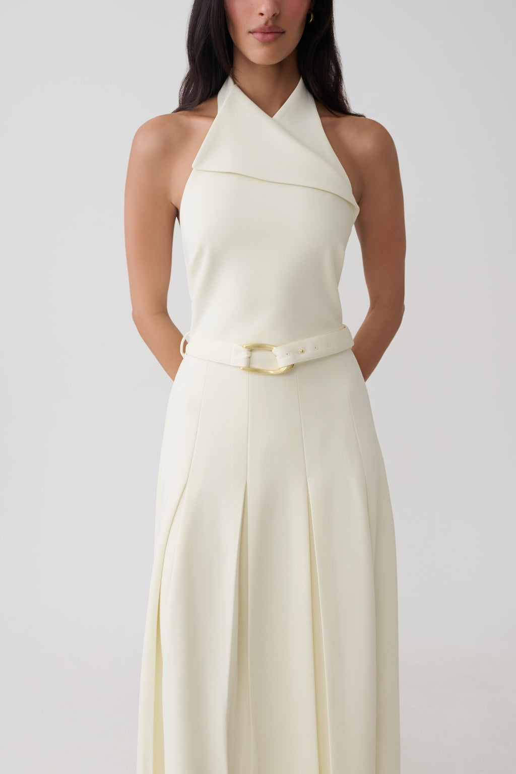 Alecto Crepe Halter Midi Dress With Belt - Ivory