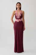 Louise Satin And Lace Maxi Dress - Burgundy
