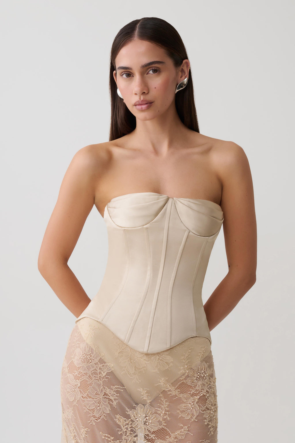 Nicolla Satin Strapless Corset - Blush Rose Gold