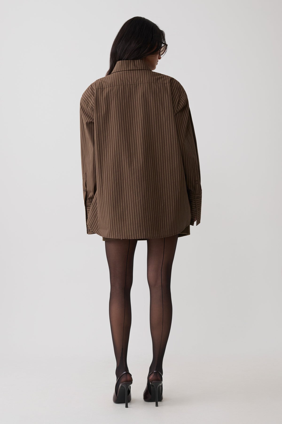 Rosalind Button Back Cotton Shirt - Chocolate Stripe