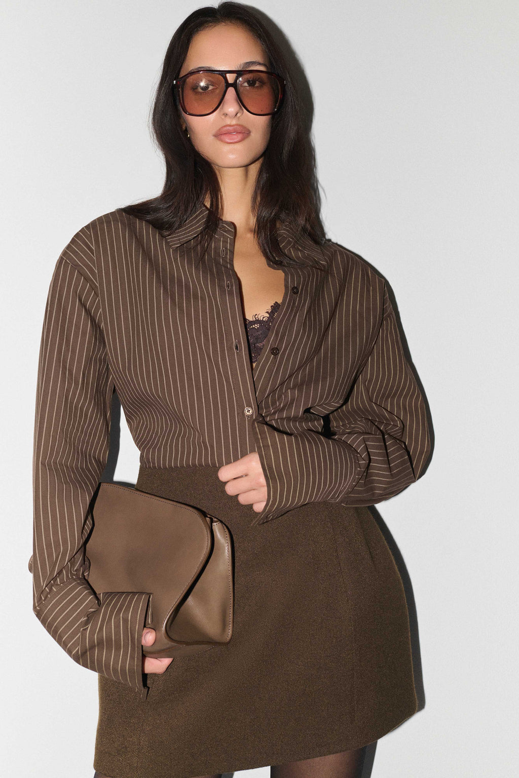 Rosalind Button Back Cotton Shirt - Chocolate Stripe