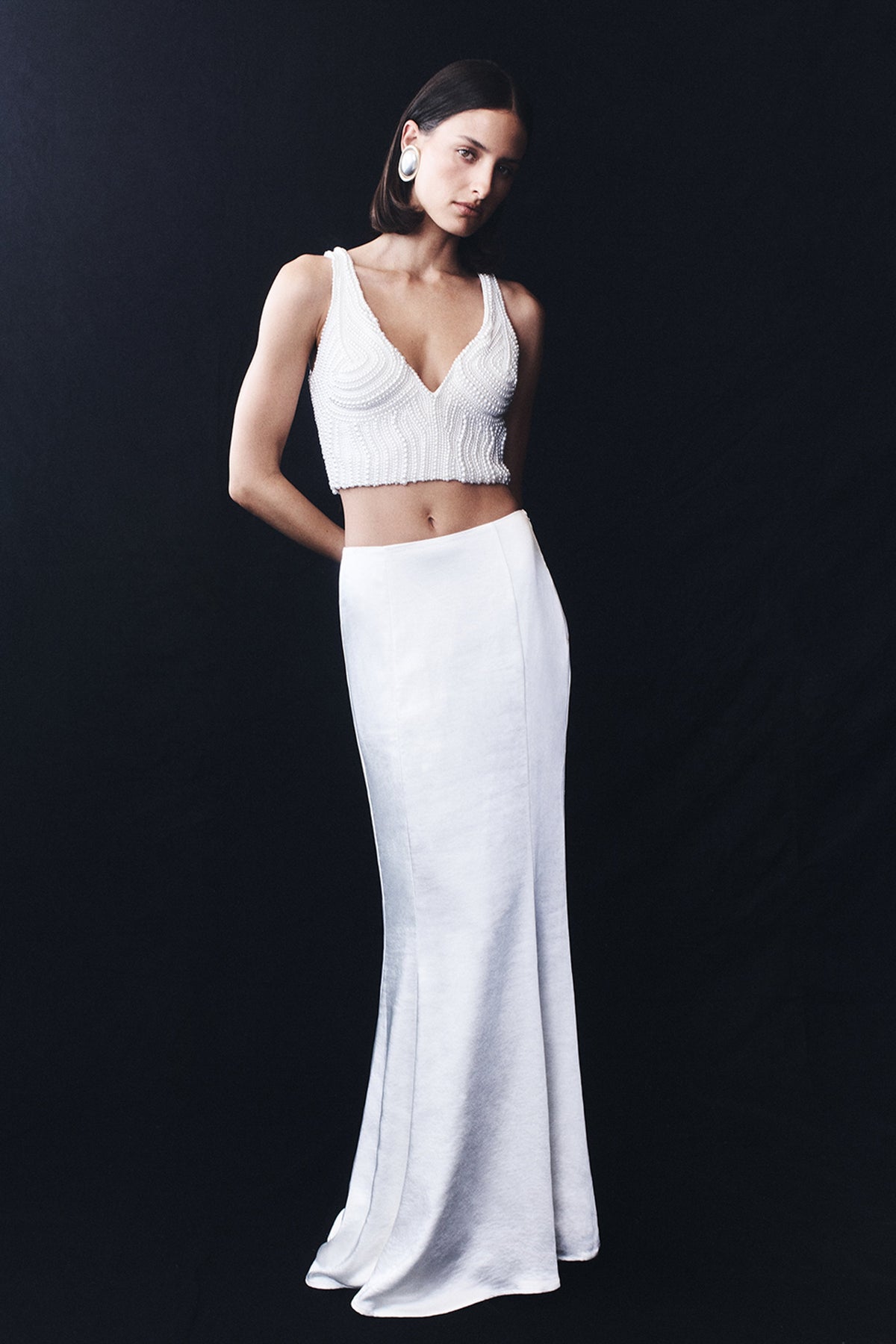 Khloe Satin Fishtail Maxi Skirt - White