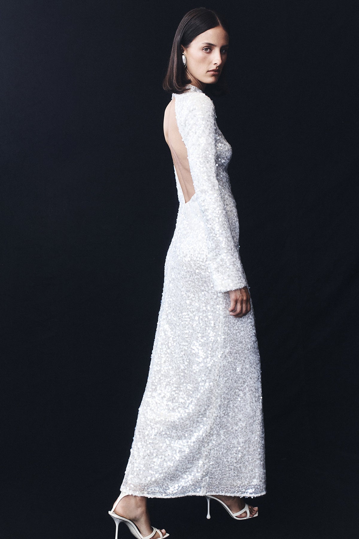Sofia Long Sleeve Sequin Maxi Dress - White