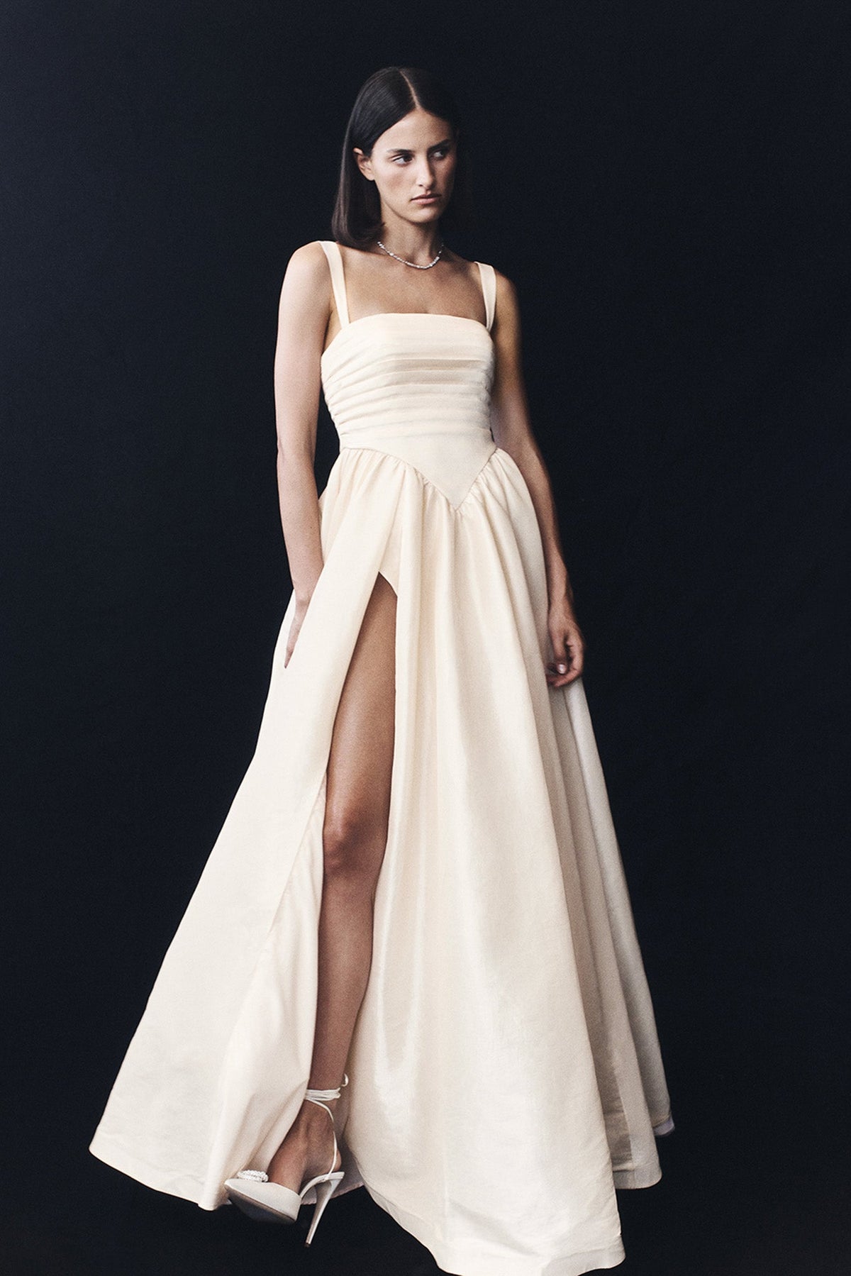 Carla Ruched Gown - Cream Ivory
