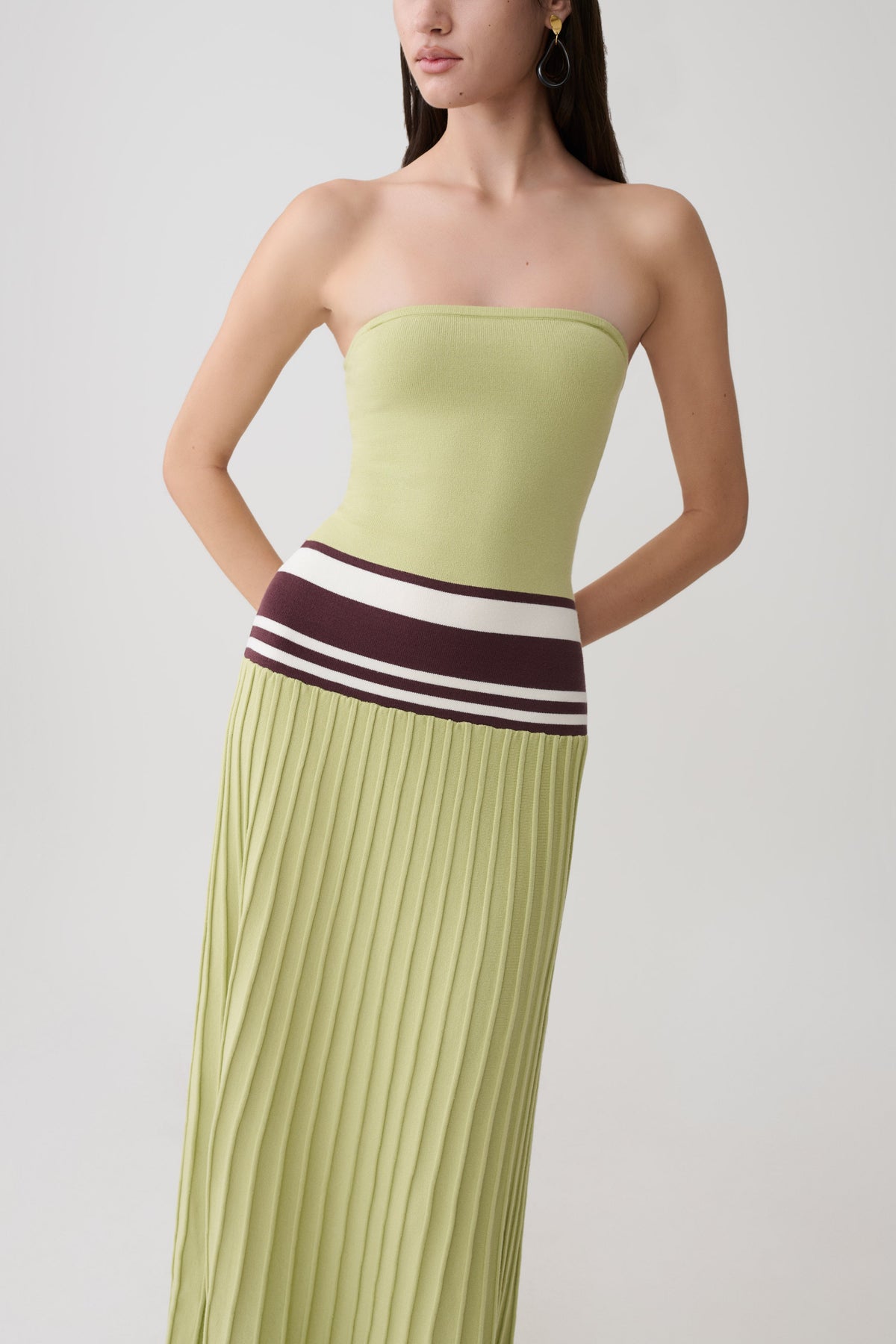Solaris Strapless Contrast Knit Maxi Dress - Light Olive