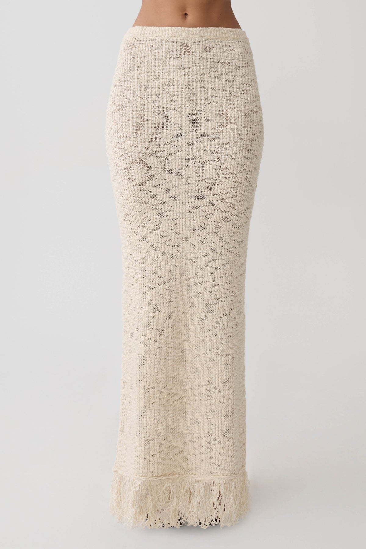Giovanni Fringe Knit Maxi Skirt - Cream