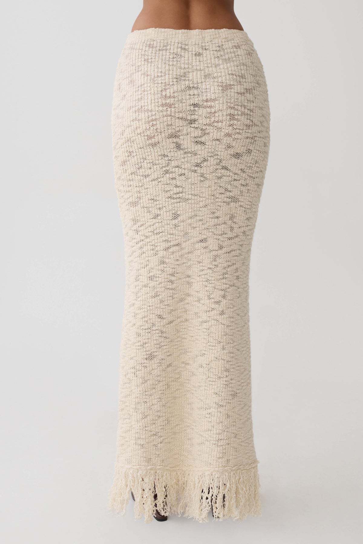 Giovanni Fringe Knit Maxi Skirt - Cream