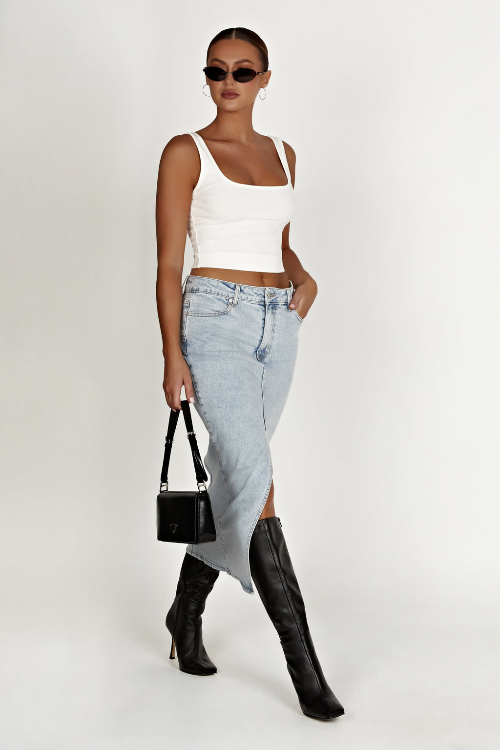 Acacia Denim Midi Skirt - Light Blue
