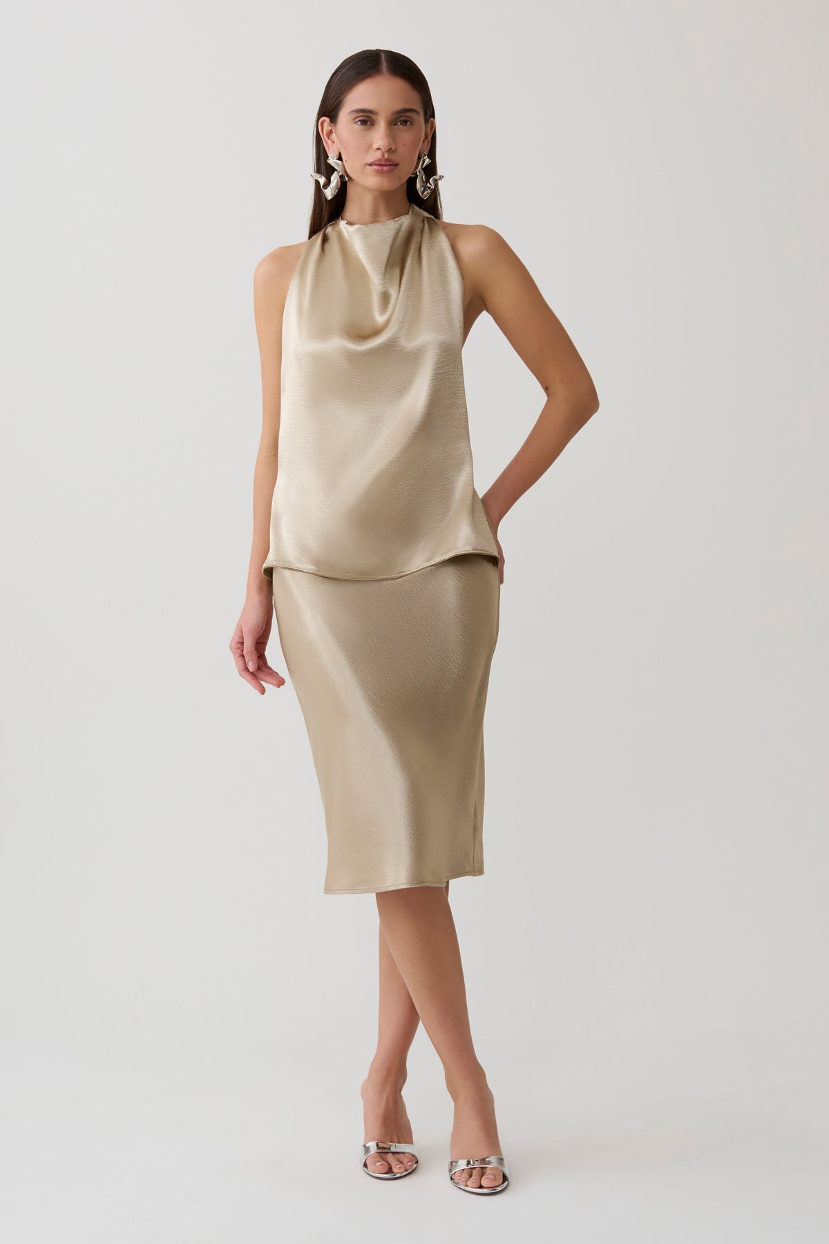 Cleo Satin Halter Top - Gold