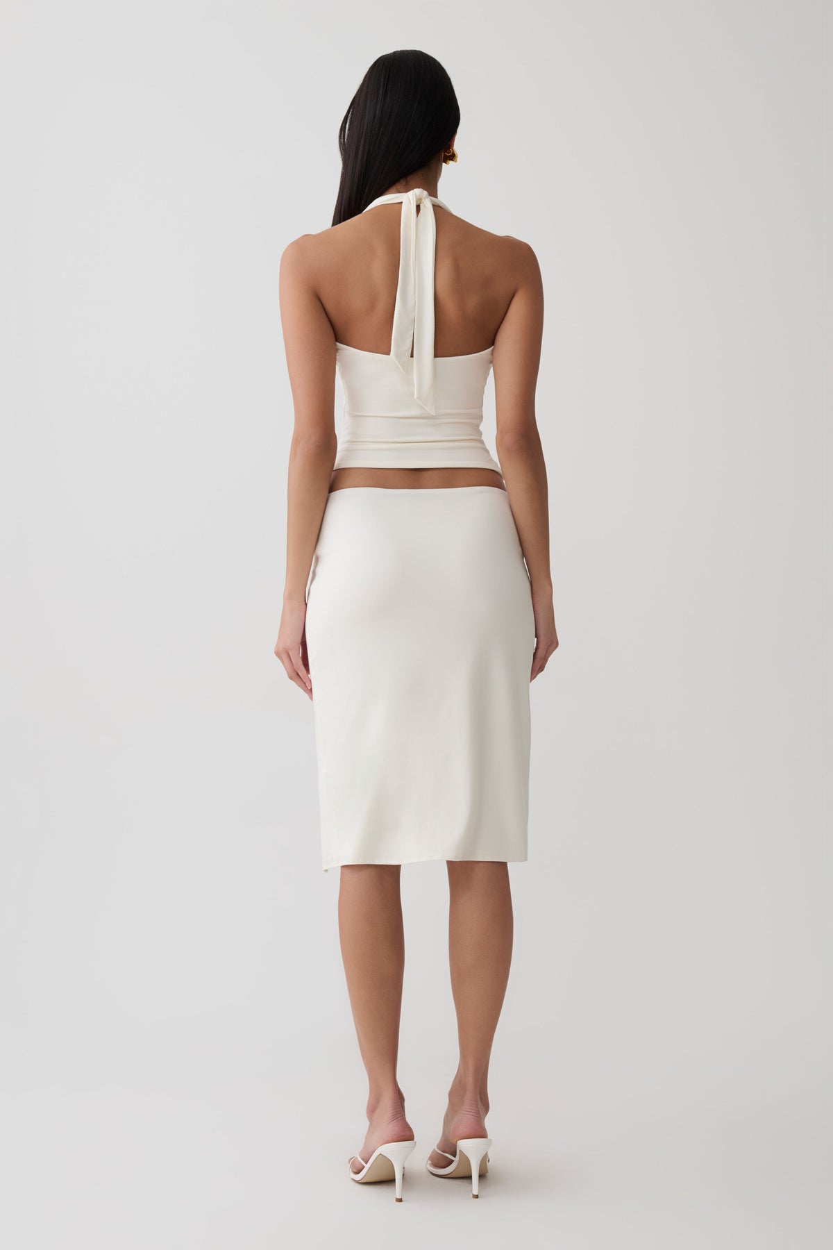 Elio Peached Jersey Midi Skirt - Ivory