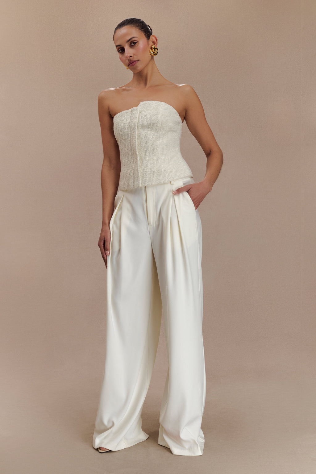 Parker Boucle Strapless Asymmetric Top - Ivory