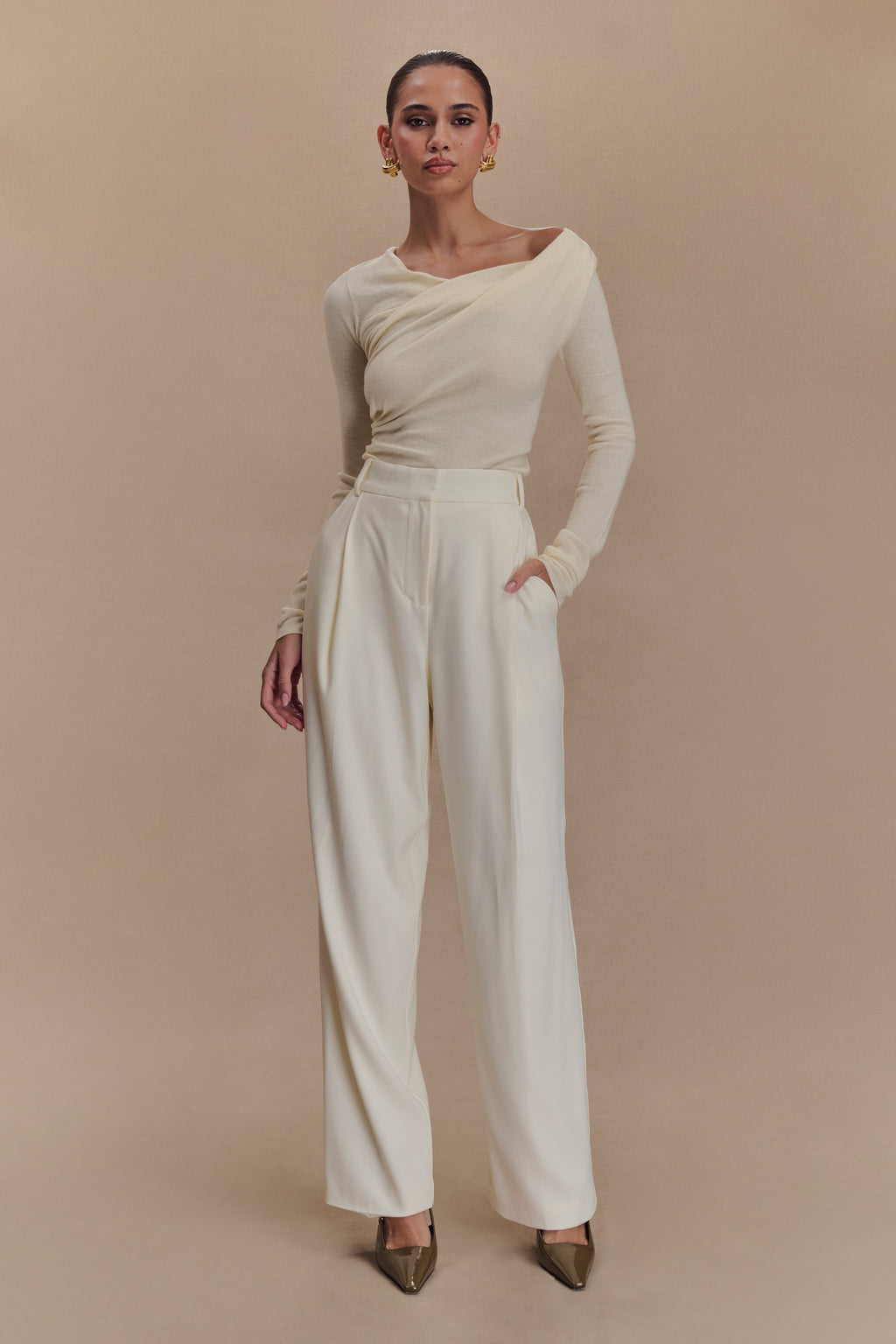 Culver Draped Twist Knit Top - Cream
