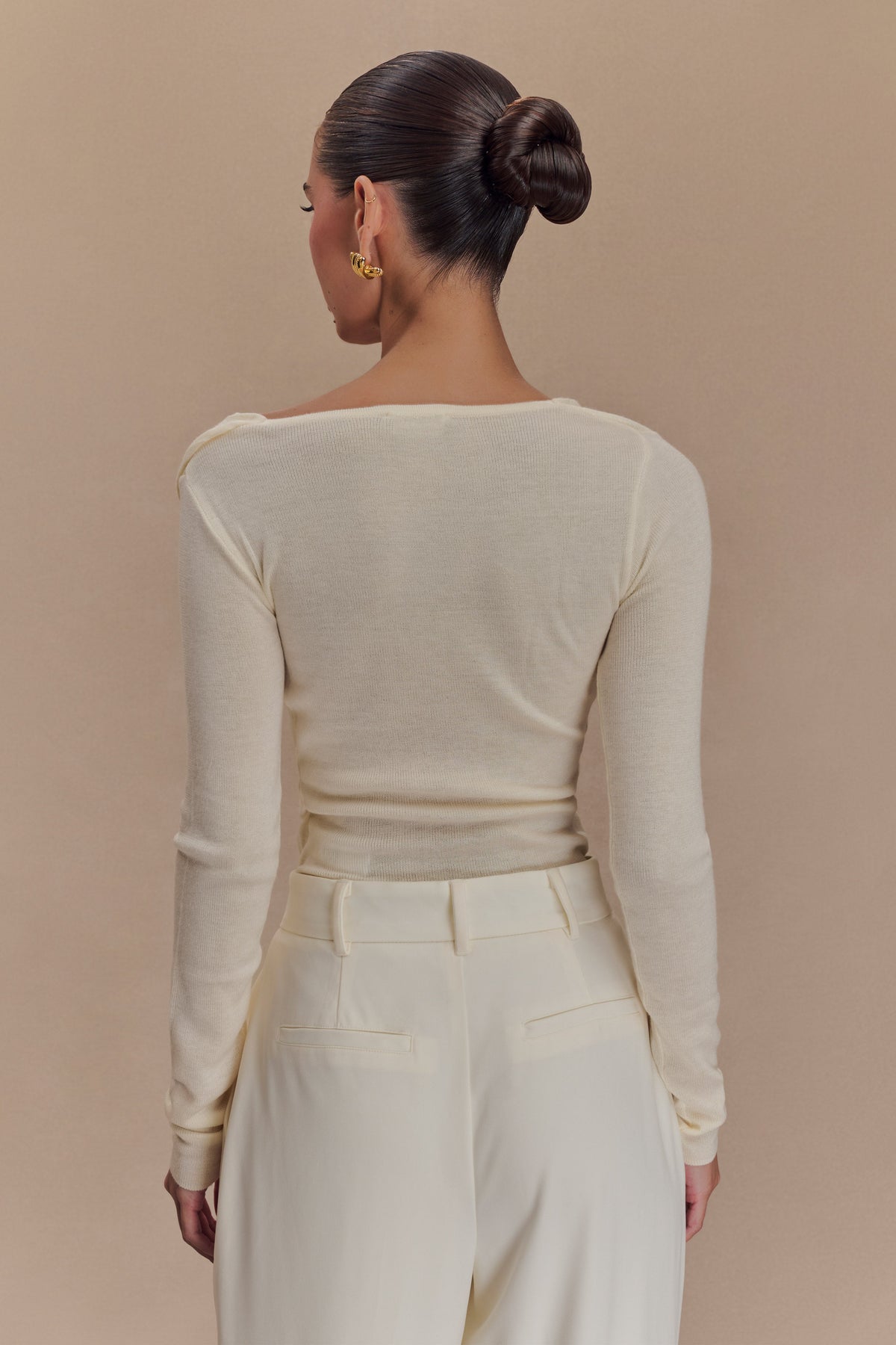 Culver Draped Twist Knit Top - Cream