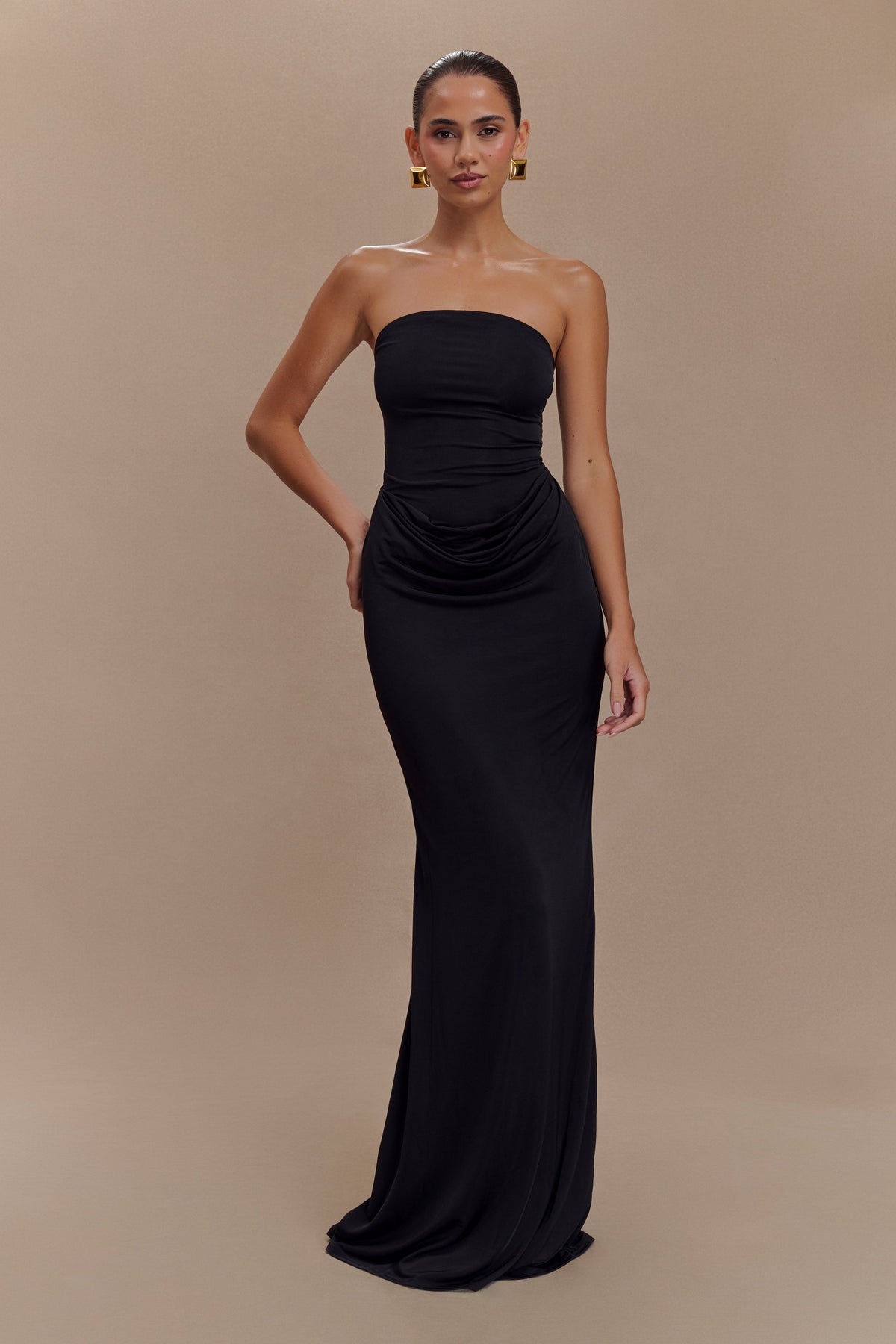 Madison Strapless Slinky Maxi Dress - Black