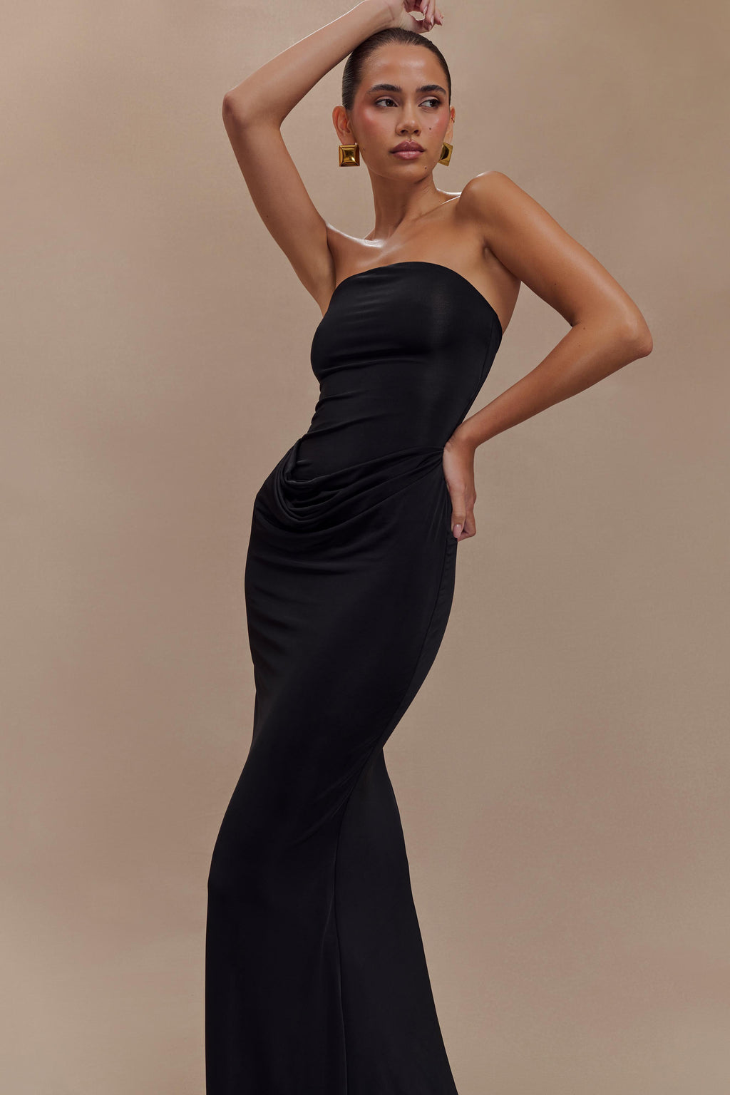 Madison Strapless Slinky Maxi Dress - Black