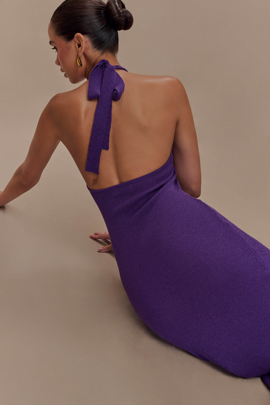 Melodie Halter Knit Maxi Dress - Purple