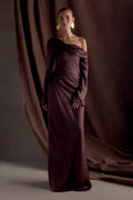 Iris Long Sleeve Satin Maxi Dress - Dark Chocolate