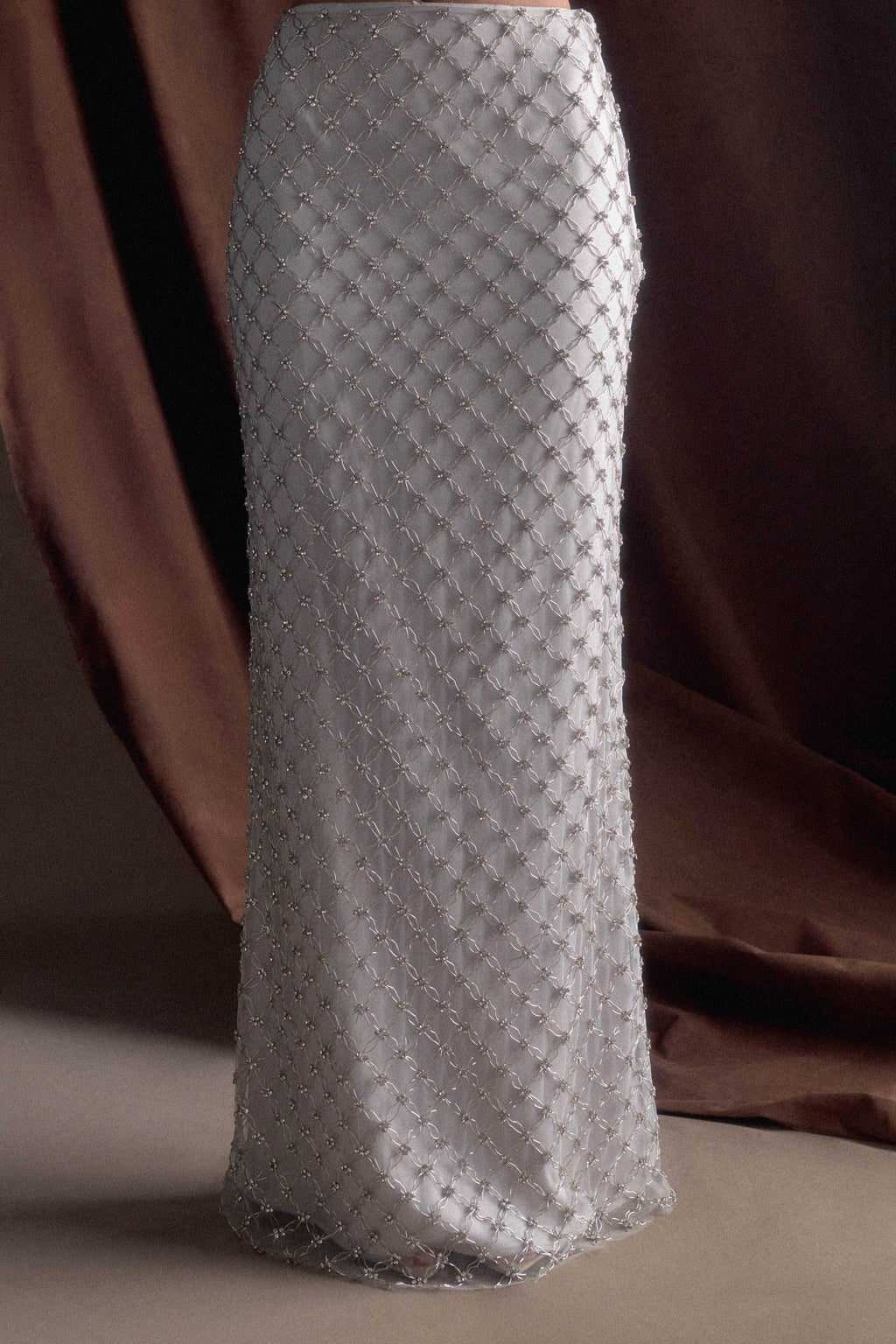 Zuri Hand Beaded Embellished Maxi Skirt - Silver