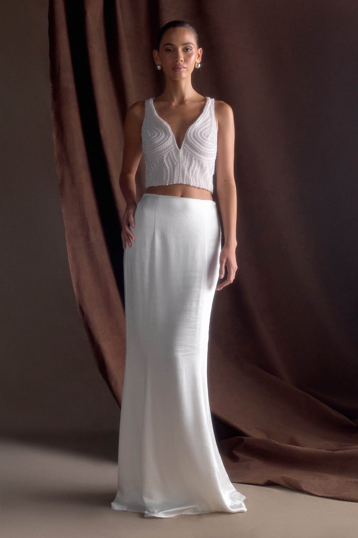 Khloe Satin Fishtail Maxi Skirt - White