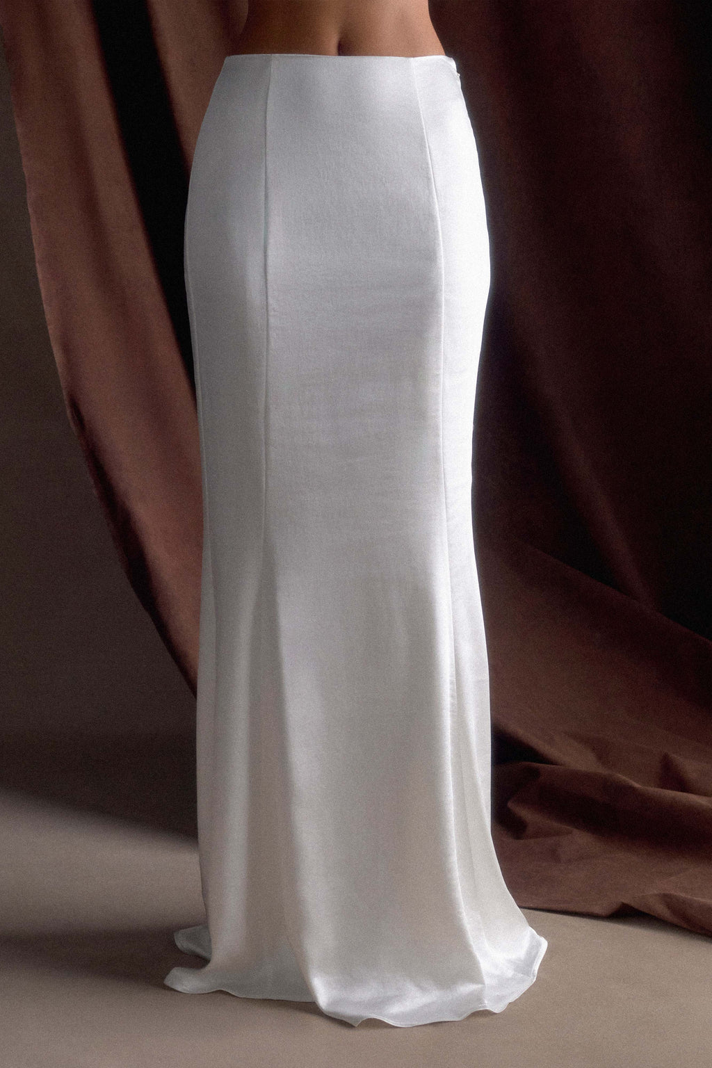 Khloe Satin Fishtail Maxi Skirt - White