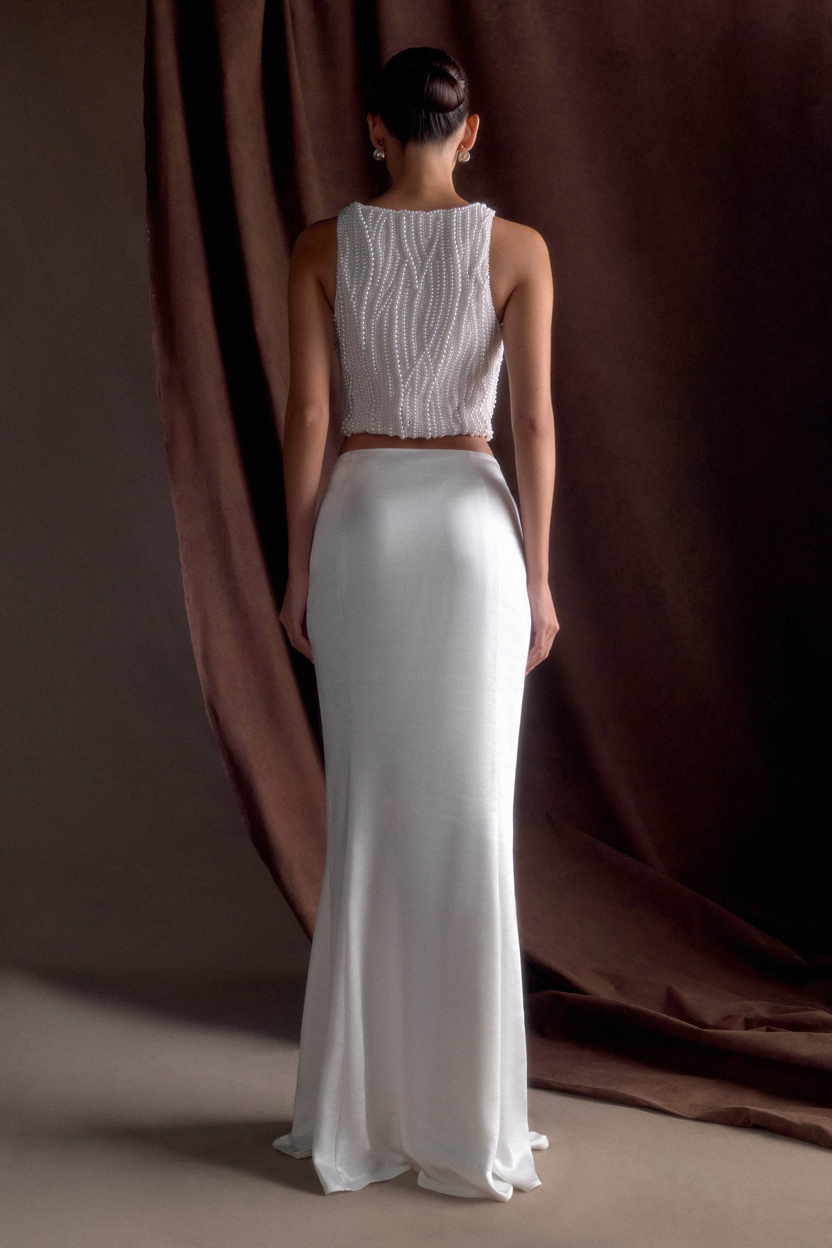 Khloe Satin Fishtail Maxi Skirt - White