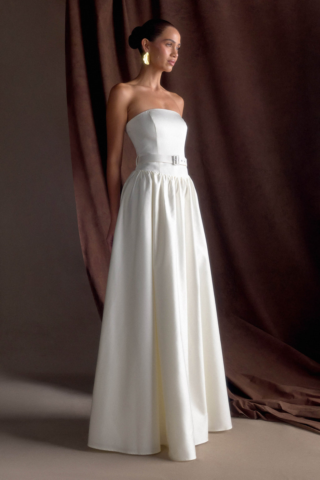 Florence Strapless Belted Maxi Dress - White