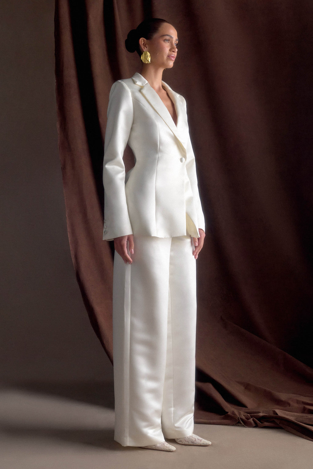Ada Tailored Satin Blazer - Ivory