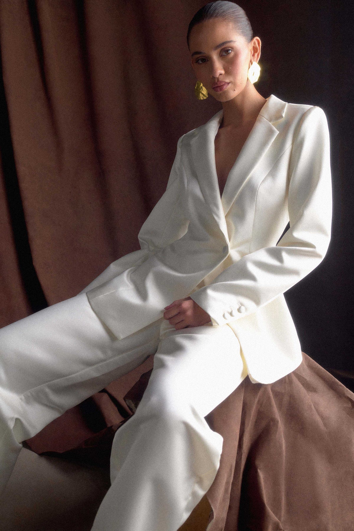 Ada Tailored Satin Blazer - Ivory