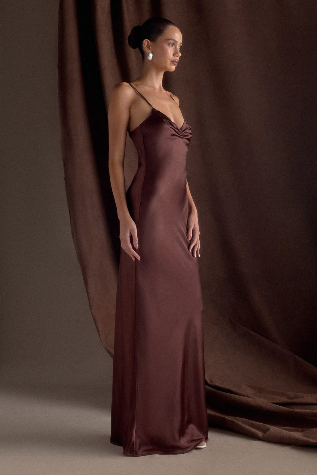 Lilly Sweetheart Satin Maxi Dress - Dark Chocolate