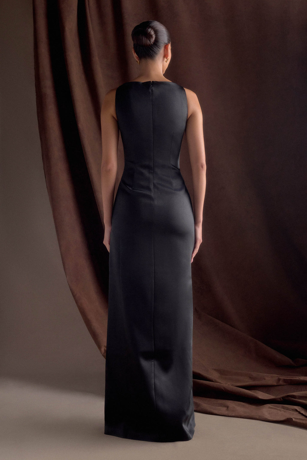 Violet Sleeveless Satin Maxi Dress - Black