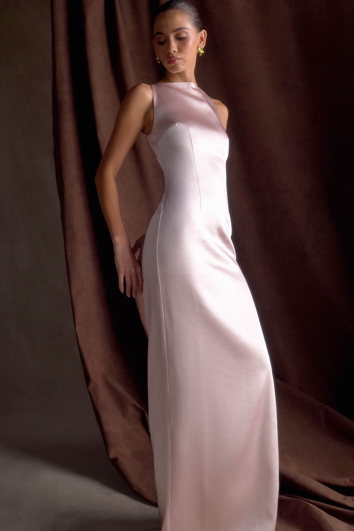 Violet Sleeveless Satin Maxi Dress - Soft Pink