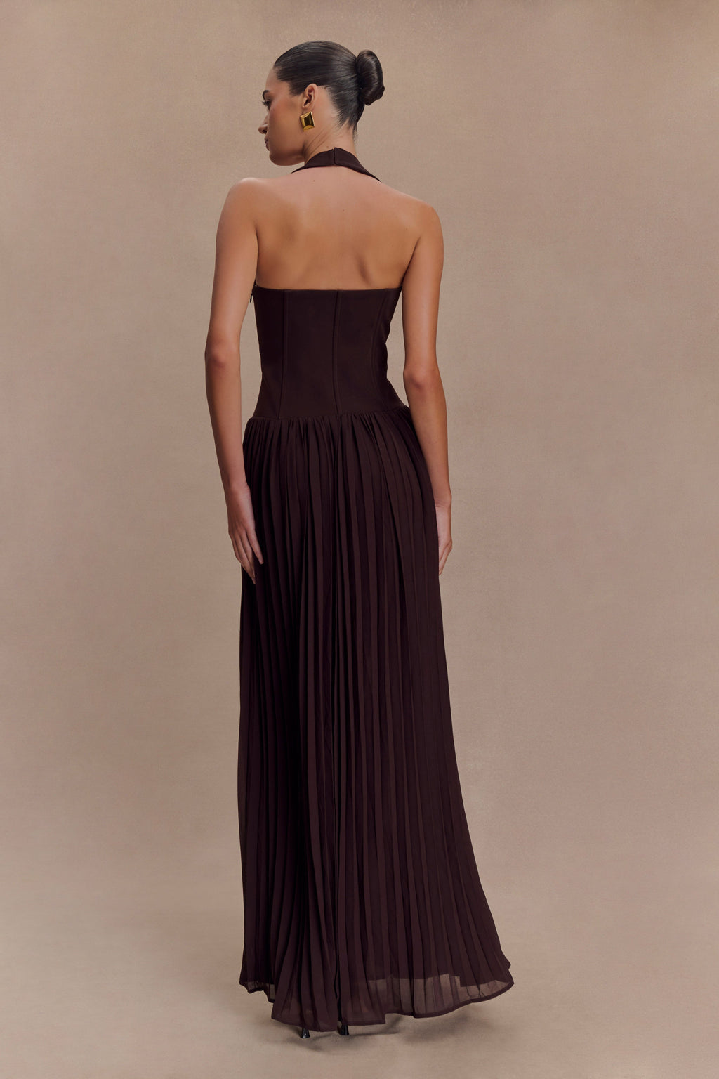 Stacie Pleated Halter Maxi Dress - Cacao