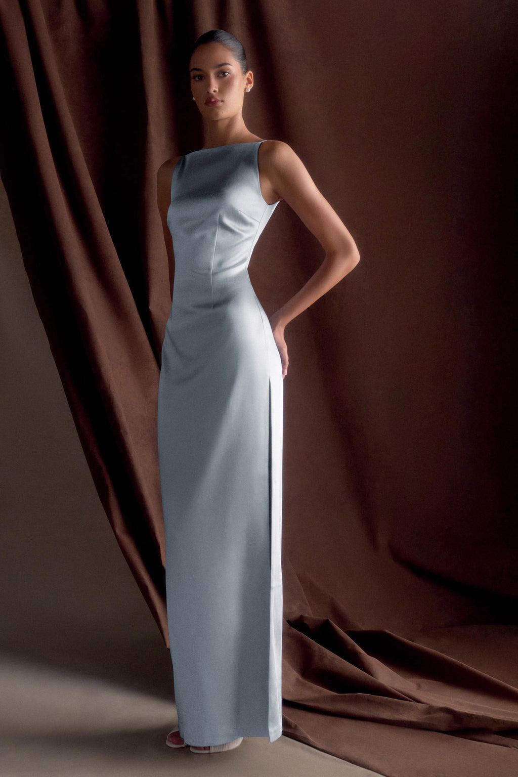 Violet Sleeveless Satin Maxi Dress - Frosted Blue