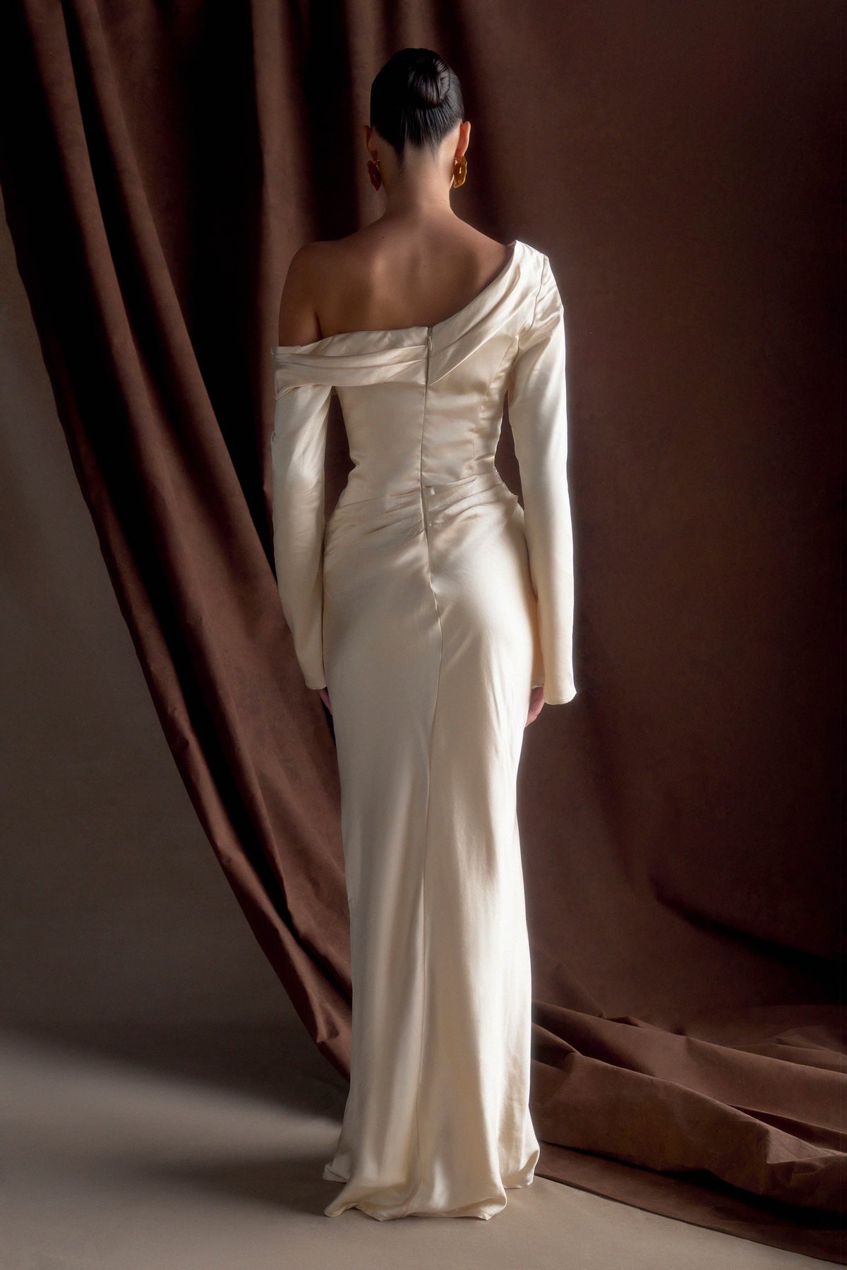 Iris Long Sleeve Satin Maxi Dress - Blush Gold