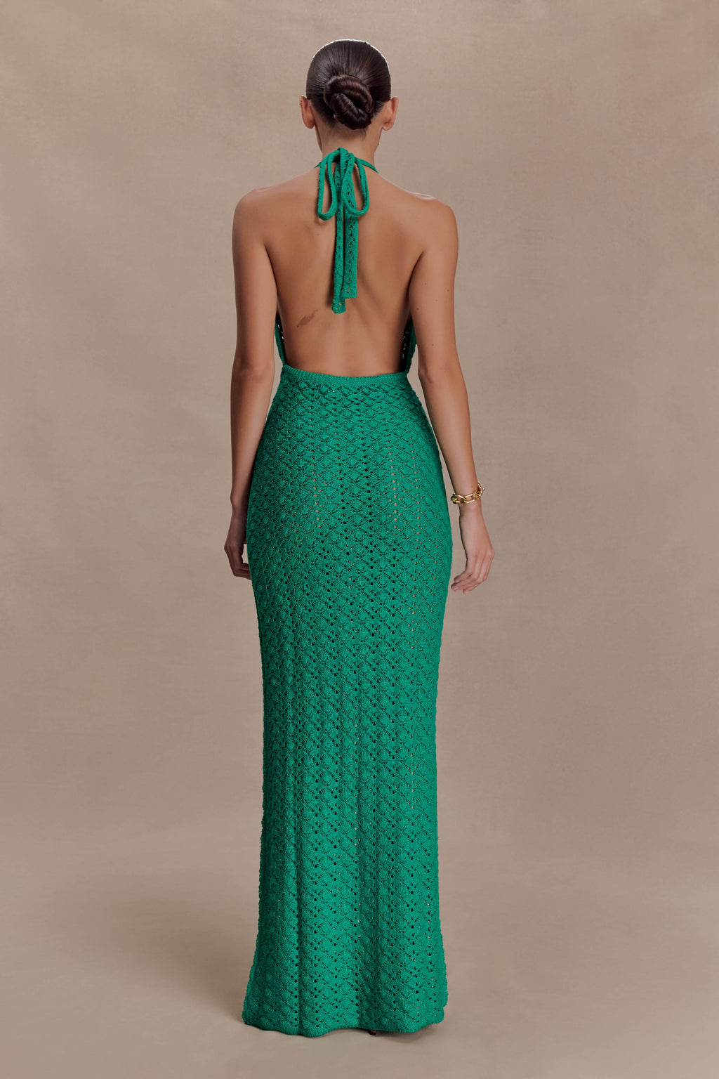 Deeliah Halterneck Crochet Maxi Dress - Emerald