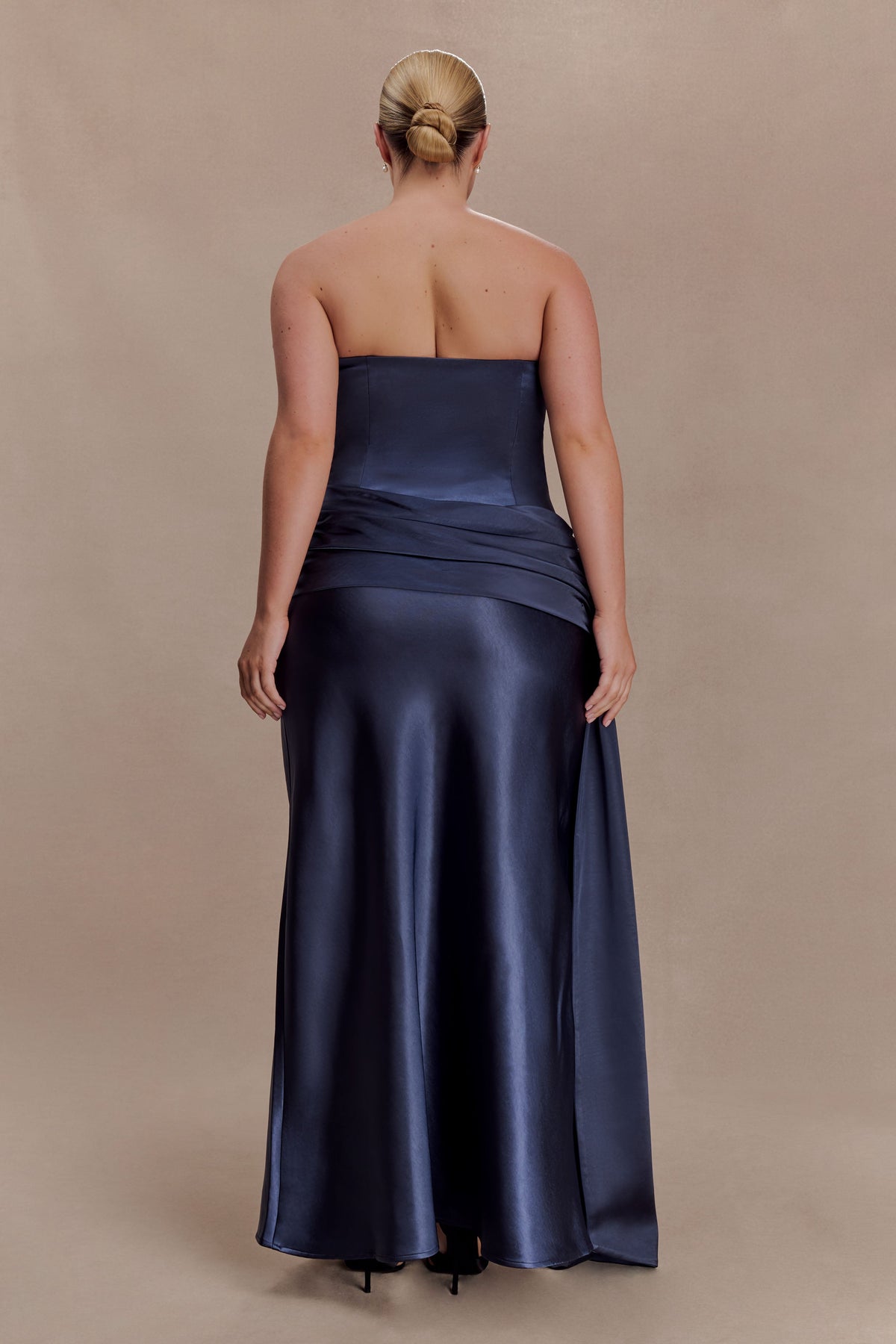 Sarah Strapless Maxi Dress With Waist Tie - Navy