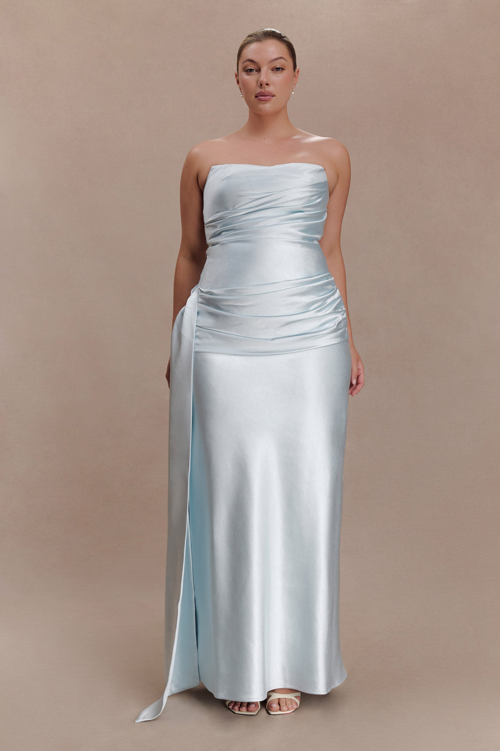 Sarah Strapless Maxi Dress With Waist Tie - Ice Blue